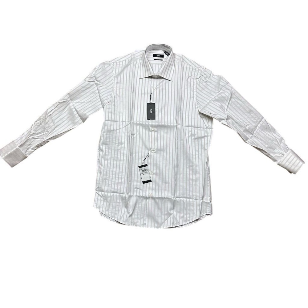 NWT HUGO BOSS Men's Classic Fitted Striped Dress Shirt White 15.5 32/33 Sleeve